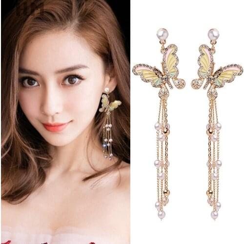 Lovely And Sweet Butterfly Long Tassel Earrings European And American New Trend Retro Fashion Ear Jewelry Women