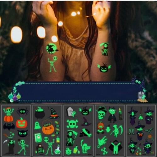 Halloween stickers luminous tattoo Kawaii luminous toys spider web pumpkin face simulation cartoon stickers student supplies