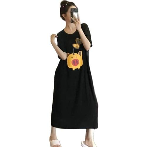 New Short-Sleeved summer dress for women 2021 fashion summer new loose print over the knee long t shirt dress women casual dress