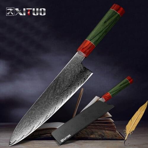XITUO Damascus Chef Knife Octagon Handle Japan vg10 Damascus Steel Blade Kitchen Slice Cut Meat Cleaver Knife Christmas Theme