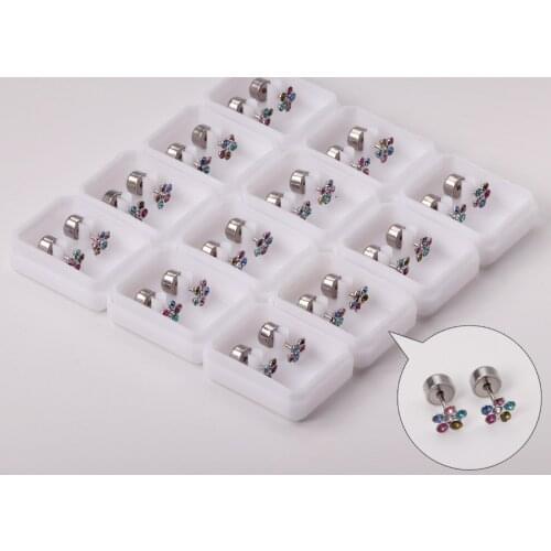 12 Pairs 316L Stainless Steel Flower Stud Earrings Kids/Women Fashion Jewelry Cubic Zirconia Anti-allergy Jewelry Wholesale