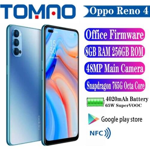Original official New Oppo Reno 4 5G SmartPhone Snapdragon 765G 4020mAh 65W SupperVOOC 8GB RAM 128GB 256GB ROM 48MP Main Camera