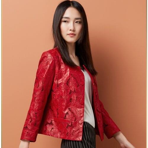 Coat Fashion Real Leather 2020 Women Genuine Leather Jacket Hollow Out Natural Sheepskin Coat For Women Red Real Leather Jackets