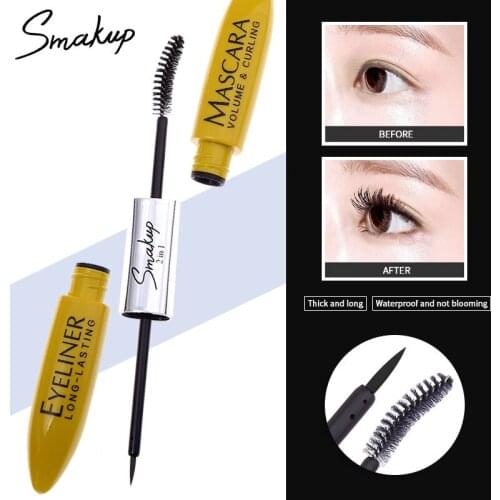 SMAKUP Double-head Curling Bushy Mascara Thick Natural Growth Eyelash Growth Liquid Waterproof No Blooming Eye Makeup TSLM1