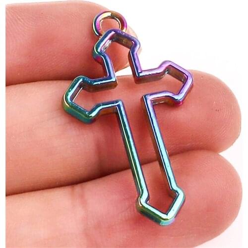 10PCS Rainbow Religion Cross Christian Charm Pendant for Bracelet Necklace Jewelry Accessories Making Handmade DIY 24000
