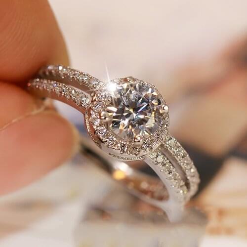 Luxury Female Solitaire Round Ring 100% Real 925 Sterling Silver Wedding Rings For Women Minimalist Promise Love Engagement Ring