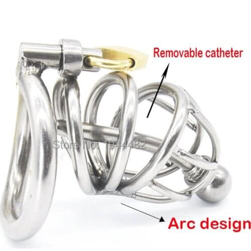 Sex Toys Metal Stainless Steel Chastity Belt Penis Sleeve Catheterization Is Arc-shaped Cock Ring For Men