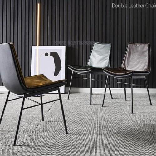 Nordic light luxury dining chair home backrest saddle leather chair restaurant iron art makeup lounge chair desk dining table ch