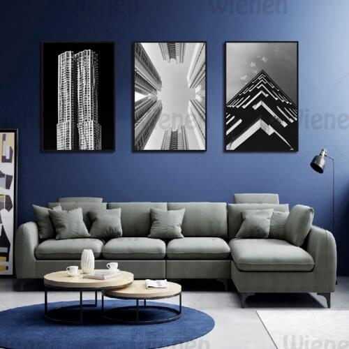 Modern City Architectural Landscape Retro Poster Canvas Print Black and White Wall Art Painting Living Room Decoration Painting
