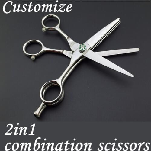 Custom Upscale Japan 440c 5.5 inch 2in1 mulit blade hair scissors cutting + thinning barber makas shears hairdressing scissors