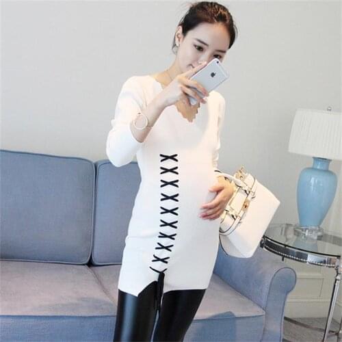 Maternity Knitted Mini Dress Spring Autumn cotton fashion Long Sleeve Women V-Neck Pregnancy Dress Vestidos New 2021