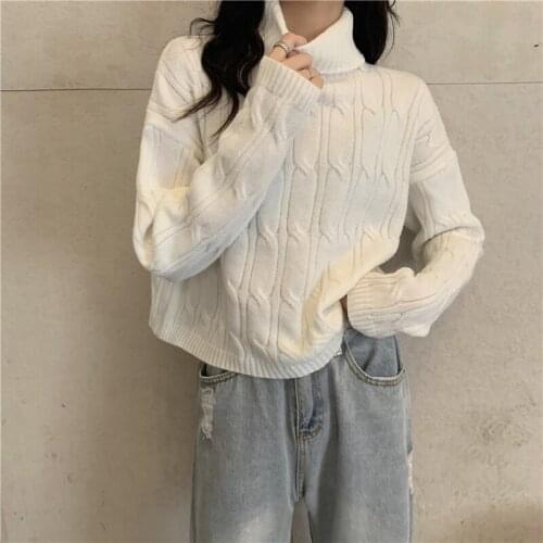 Withered Winter Sweaters Women England Style Fashion Turtleneck Twisted flower Warm Wool Pull Femme Sweaters Women Pullovers Top