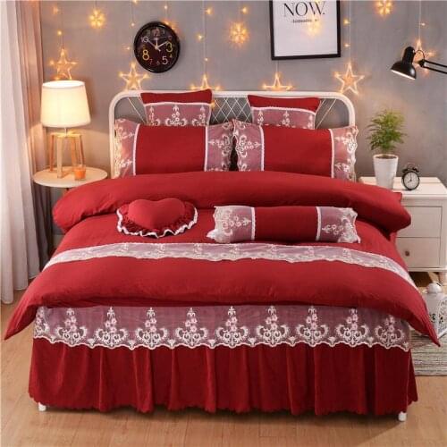 All cotton washed cotton Princess style bedding sets queen king size duvet cover set bed skirt set pillowcase bedclothes 4Pcs