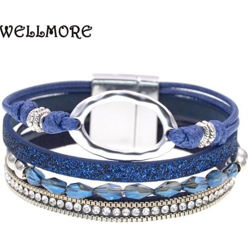 WELLMORE NEW leather bracelets for women fashion crystal charm Bracelets & Bangles Female Jewelry wholesale dropshipping