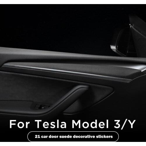 Car Door Suede Sticker Interior Modification Turn FurAnti-scratch Anti-dirty Stickers for 2021Tesla Model 3 Model Y Red Gray