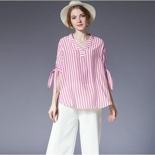2019 Sale Direct Selling Vadim Blusas Women Tops Simple As Clothes Will Code Suit-dress Fat Mm2019 Xia Xinkuan Stripe Shirt