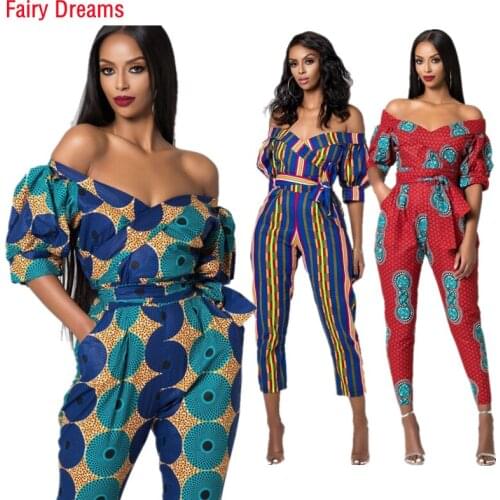 Print African Jumpsuits Women Traditional African Clothing Dashiki Ankara Summer Sexy Bandage Pencil Trousers Fairy Dreams