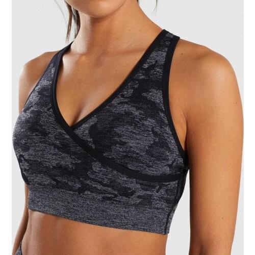 ASHEYWR Women Camouflage Bras Seamless Hollow Elastic Push Up Bra Fitness Shockproof Gather Workout Underwear Slim Quick Dry Bra