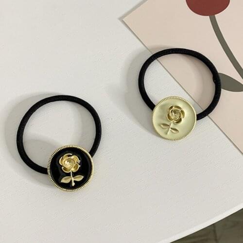 2pc High Elasticity black cute retro flower Korean Hairbands Women Hair Ties Girls Hair Rings Rope Accessories Gum Scrunchies