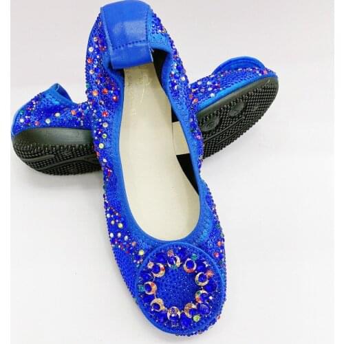 Plus Size Large Women Flats Royal Blue Black Red Ladies Dancing Shoes Casual Retro Bling Flat Shoes with Rhinestone Mixed Color
