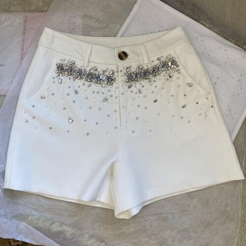 High Quality Diamond Pocket Fashion Luxury Designer White Casual Suit Shorts Women Summer Clothes Brand New 2021