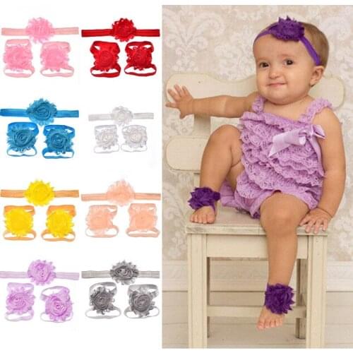 1pc Headband +2pc Foot flower Bandeau Bebe Fille Hair Accessories for Girls Solid Flower Band for Baby Hair acessorios Para Bebe
