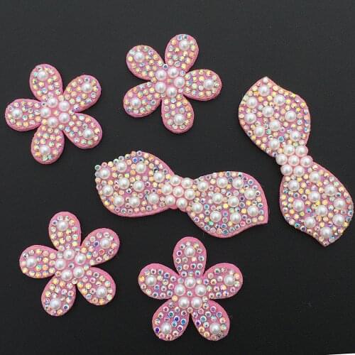 10pcs pearl Bow flowers Glitter Patches Felt Back Stickers for Wedding Decoration Children Crafts Materials DIY Hair Accessories
