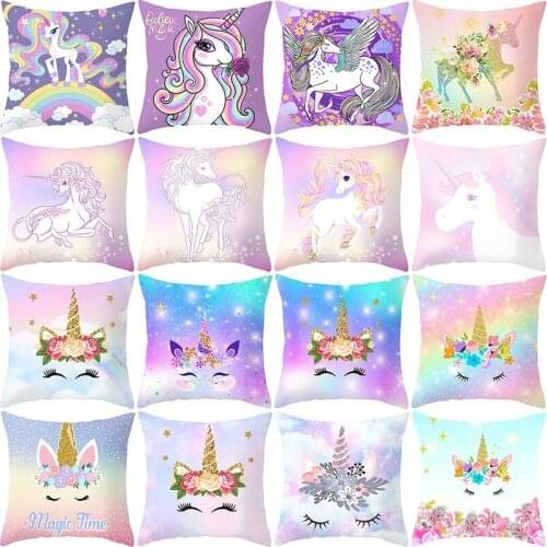 45*45CM Cartoon Purple Unicorn Series Cushion Cover Polyester Pillow Case Home Decorative Pillows Cover for Sofa Car