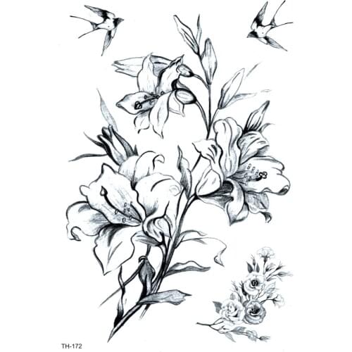 5pcs Beauty Flowers And Swallow Waterproof Temporary Tattoos Men Birds The Flash Tatouage Temporaire Tatoo Temporary stickers