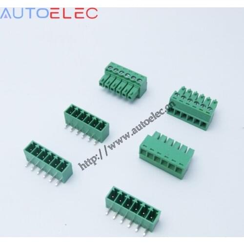 6pin Pitch3.50mm PA66 PCB Plug-in Terminal Blocks connector male and female right angle pin100sets electrical connector terminal