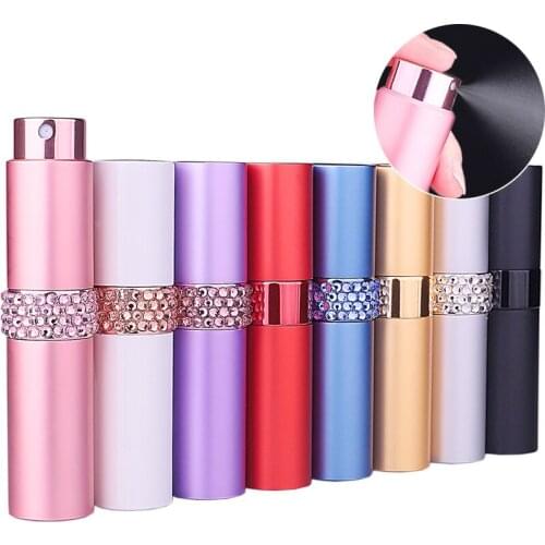 7pcs 8ml Portable Mini Perfume Rhinestone Diamond Atomizer Refillable Empty Spray Bottle for Travel Rotary Fine Mist Sprayer
