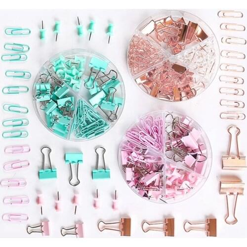 72Pcs Binder Clips Paper Clips Push Pins Sets With Acrylic Box reusable for Office Accessories Organizer School Supplies