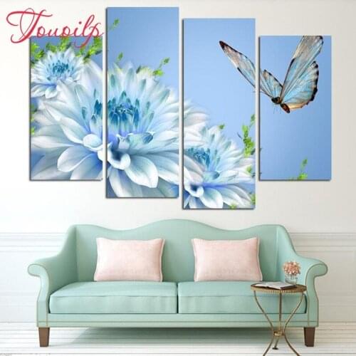 TOUOILP 4pcs,Full Square&round 5D DIY Diamond Painting butterfly Diamond Embroidery,Cross Stitch,Mosaic,sticker,home decoration