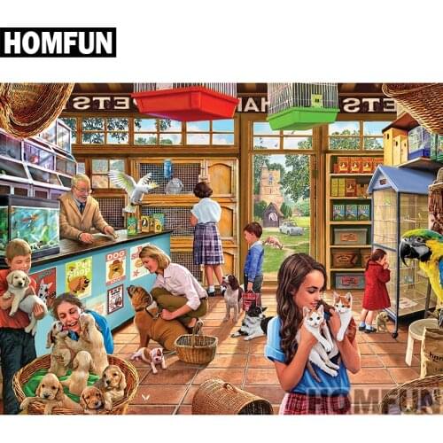 HOMFUN Full Square/Round Drill 5D DIY Diamond Painting "Pet Shop" 3D Embroidery Cross Stitch 5D Home Decor A00774