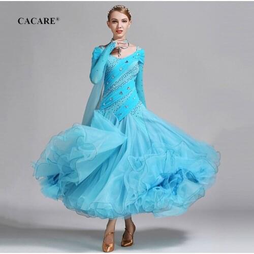 CACARE Vintage Standard Dance Dresses Ballroom Dance Competition Dresses Tango Waltz Dress Flamenco D0411 Big Ruffled Hem