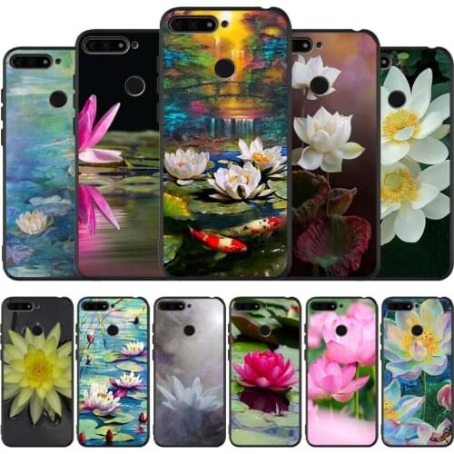 Garden Lotus black Silicone Phone Case For honor 30 20 Pro 8 8X 9 10 20 Lite Mate 10 20 30 Lite Pro cover
