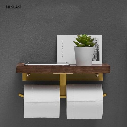 Punch-free Toilet Cell Phone Roll Toilet Paper Holder Bathroom Accessories Stick on Wall Solid Wood Space Aluminum Toilet Paper