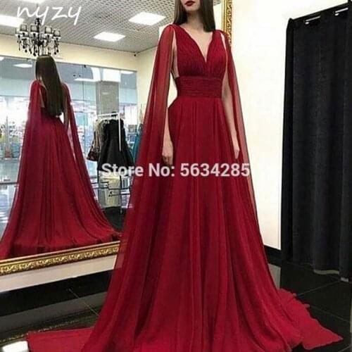 Elegant Cape Cloak Sleeves Chiffon Burgundy Evening Dresses Long 2020 NYZY E1 Party Gown Formal Dress Cocktail Homecoming