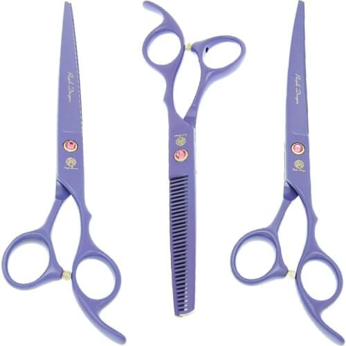 Purple Dragon 7 inch Pet Grooming Scissors Steel 440C Dog Curved Hair Cutting Shears Thinning Tijeras Animals Trimmers B0038B