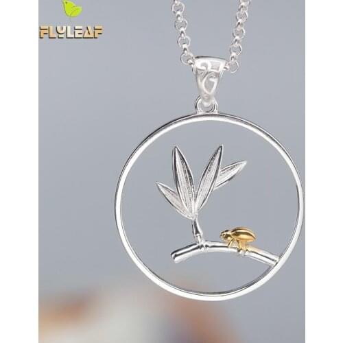 Flyleaf Chinese Style 100% 925 Sterling Silver Bamboo Insect Pendant Necklace For Women Chinese Style Vintage Jewelry