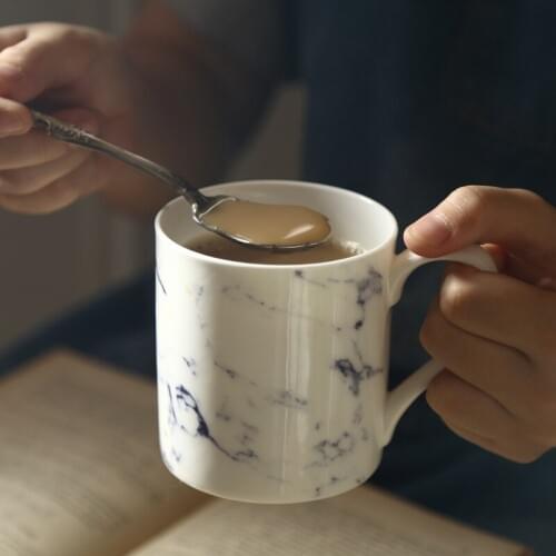 1Pc 350ml Marbled Fine Bone China Mug Ceramic Cup for Water Milk Coffee Marbling Mug Drinkware for Gifts
