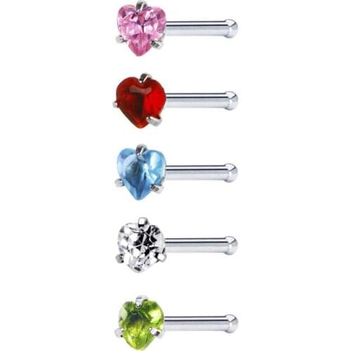 10PCS 316L Stainless Steel Body Jewelry CZ Zircon Heart Nose Ring Piercing Nose Rings Studs Steampunk Fashion Women Jewelry