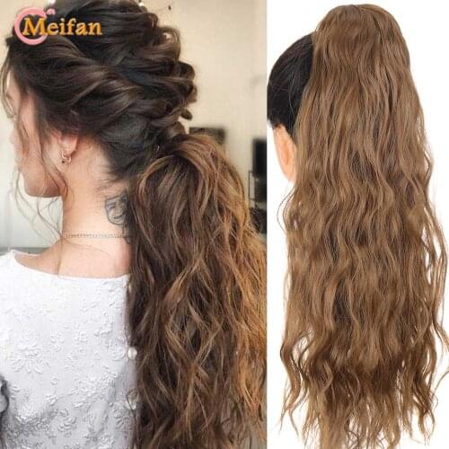 MEIFAN Long Loose Wave Curly/Straight Ombre Ponytail Hair Natural Fake Velcro Wrap Hairtail Extensions Synthetic Afro Ponytail