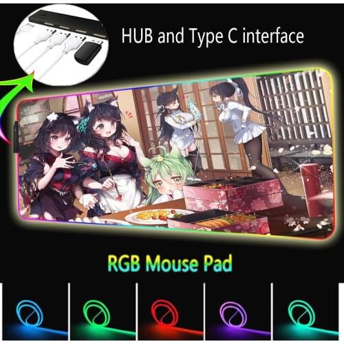 Rgb Hub Pink Anime Mouse Pad Xl Kawaii 4 Usb Accessories Computer and Office Mouse Gaming Mousepad Carpet Non-slip Led Backlight