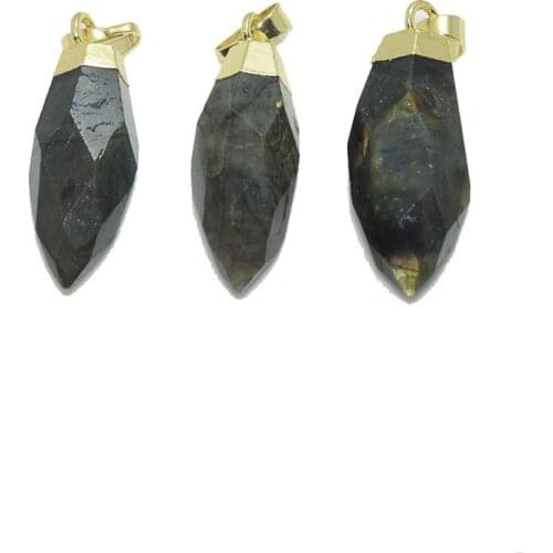 Natural stone Labradorite pendant for women jewelry making bullet charms jewelry Gold Crown Cap pendulum 5pc Deep Grey Face