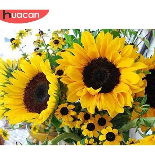 HUACAN Diamond Painting Sunflower Full Square/Round Home Decor Mosaic Embroidery Flower Wall Stickers