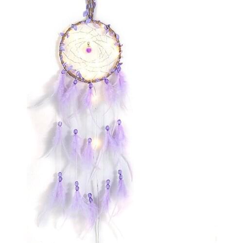 Dream Catcher Hanging Hand-Woven Ornaments Led Dream Catcher Gift Nordic Aeolian Bells DIY Decoration for Home Kids Nursery Room