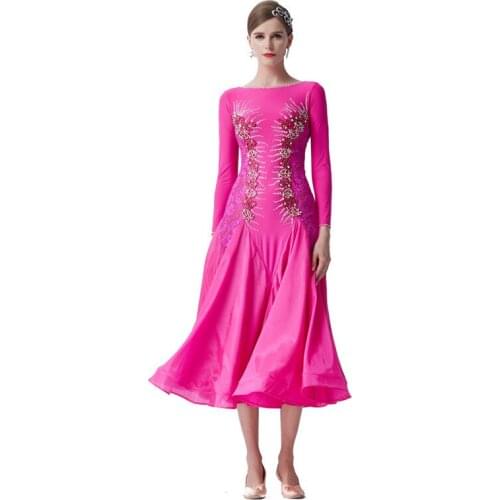 M-19291 New national standard modern dance dress with pearl silk skirt high quality ballroom practice waltz dress for women