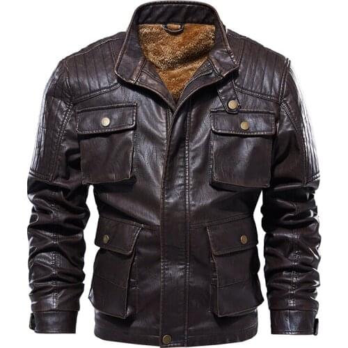 New Autumn Winter Leather Jacket Men Multi Pocket Motorcycle Leather Jacket Male Boutique Vintage Coat Men Biker Jacket 5XL