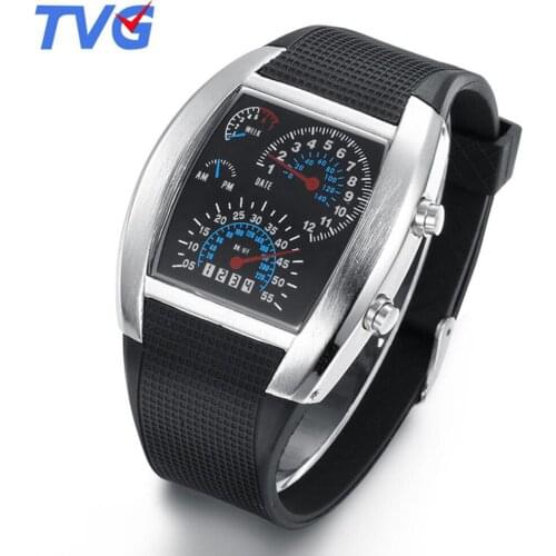Relogio Masculino TVG Blue Led Binary Watches Fashion Silicone Strap Led Digital Watches Boys Men Sports Watches Tonneau Case
